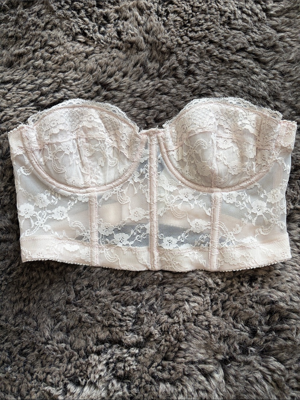 Forever 21 Lace Strapless Longline Bustier - Cream/Pale Pink